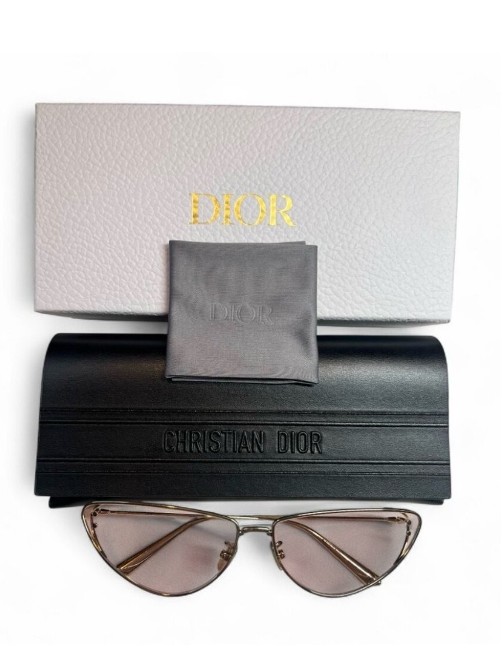 Dior Gold-Tone Frame Sunglasses with Pale Pink Lenses